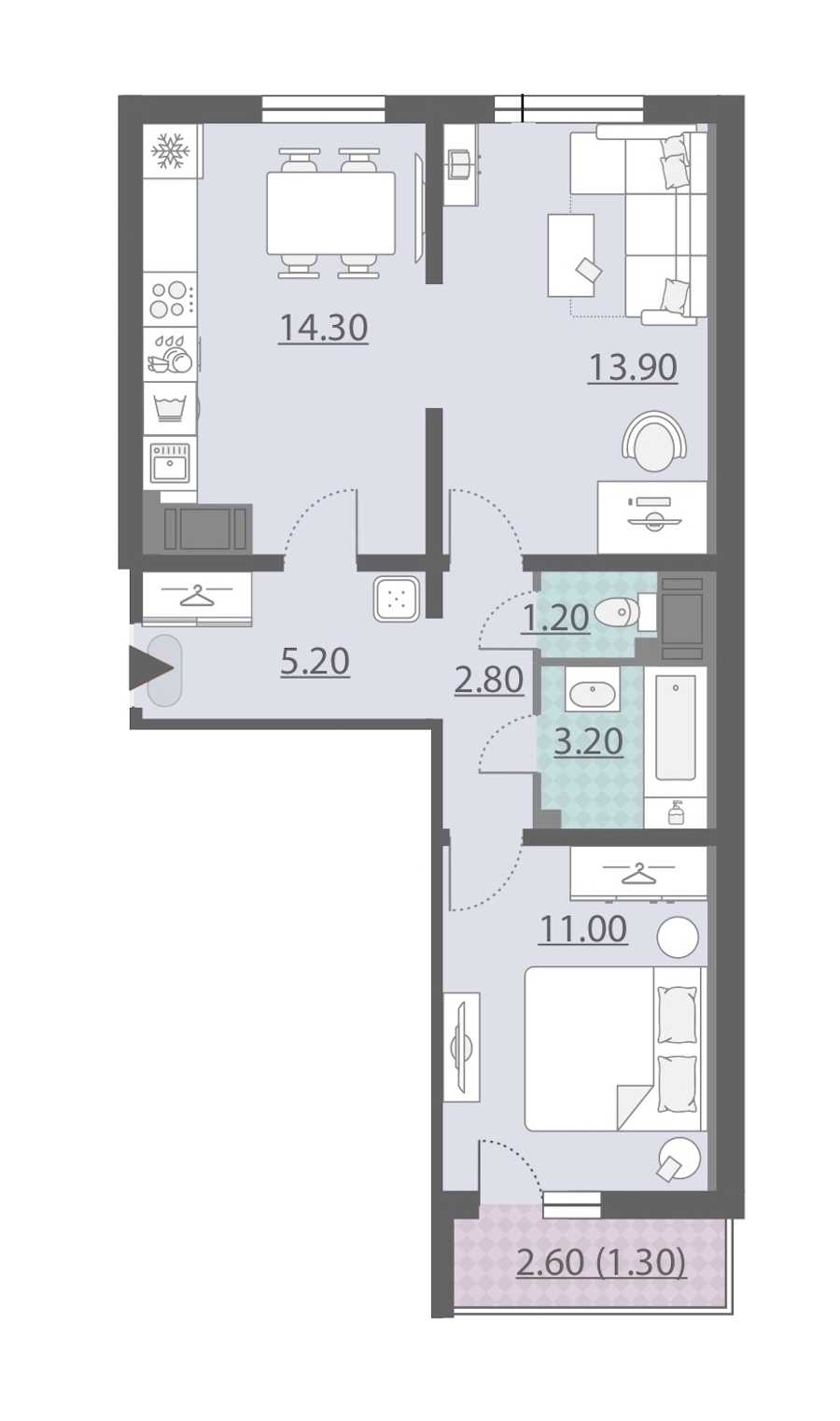Двухкомнатная квартира в : площадь 52.9 м2 , этаж: 19 – купить в Санкт-Петербурге